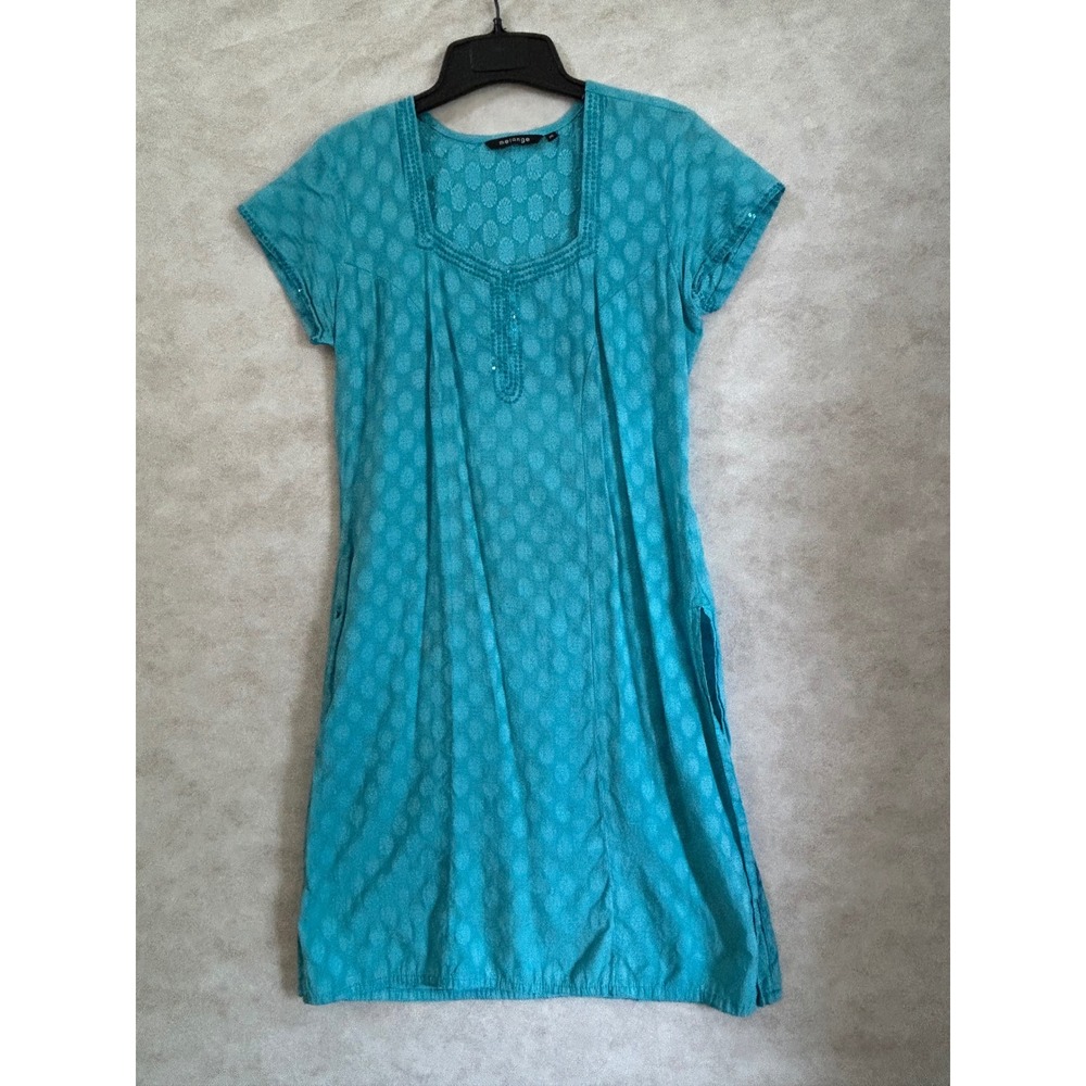 Melange Turquoise Blue Sequin Embroidered Silk Blend Tunic Dress Womens XL